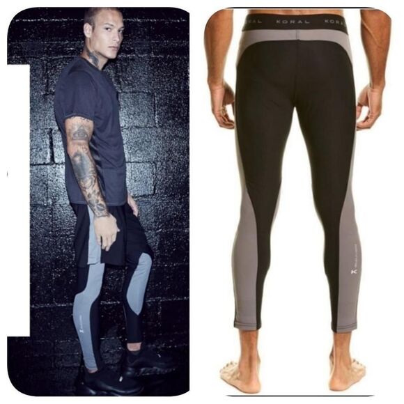 Men's Koral Black and Gray Compression Tights - Size L